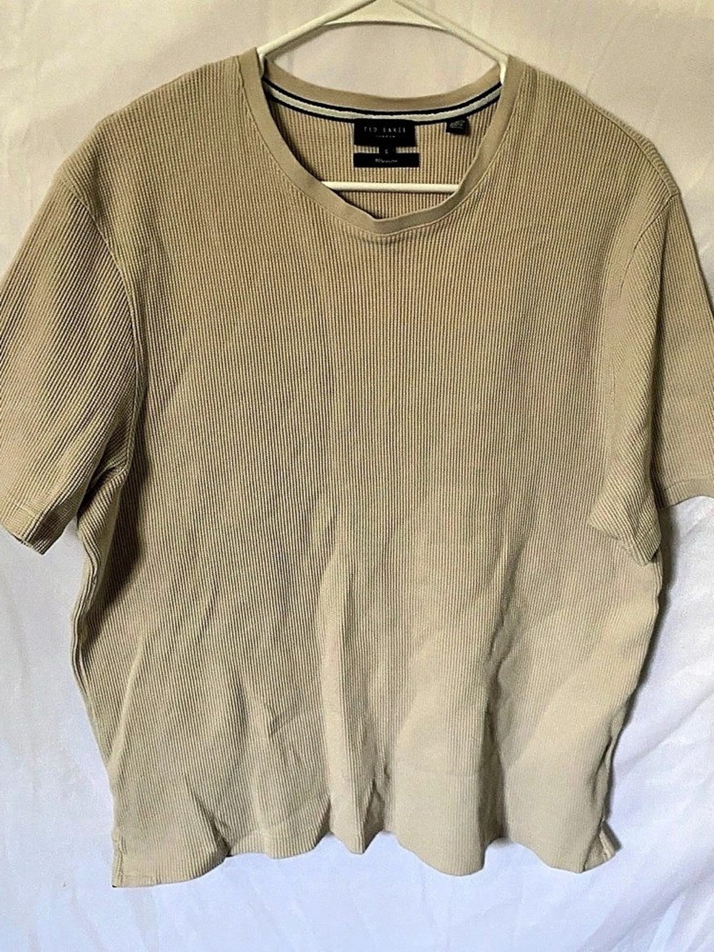 Ted Baker T-shirt Regular Fit Size 6 Tan/Beige Textured Cotton Short Sleeve